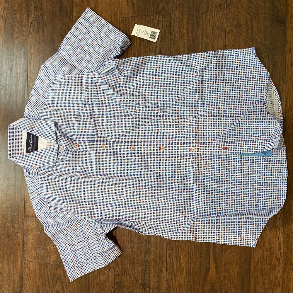 Robert Graham Blue dotted XL Short Sleeve Button Front Shirt-NWT